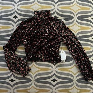 Coco + Jameson Floral Velvet Faux Turtle Neck cross over crop top long sleeve